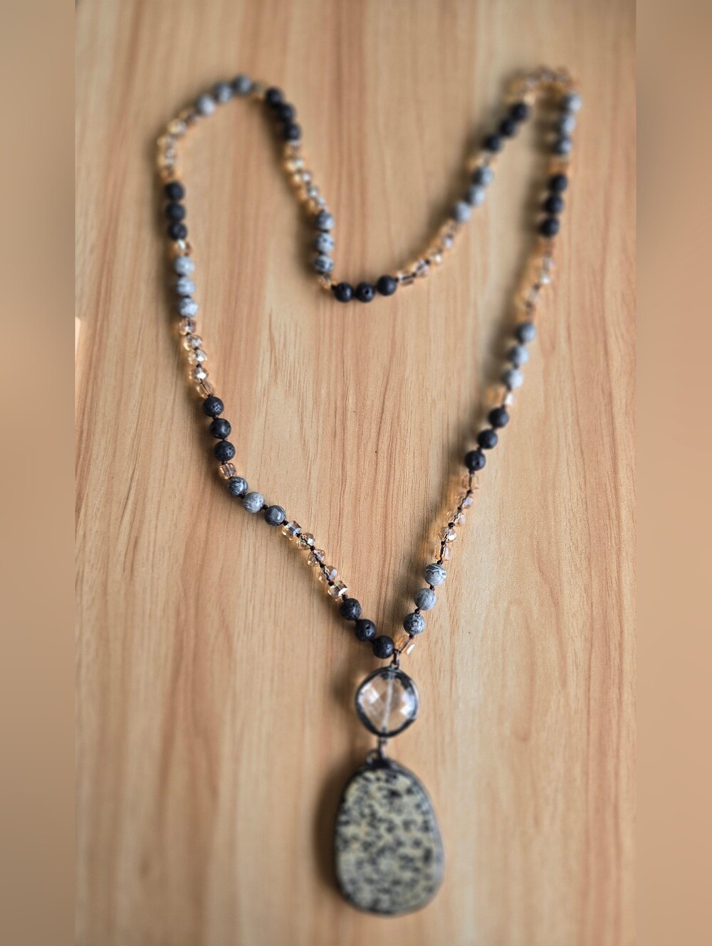Handcrafted Artisan Dalmation Jasper Pendant Jasper Lava Stone Crystal Necklace